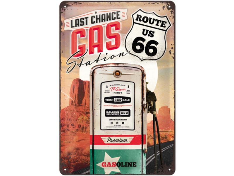 Nostalgic-Arts Cartello di latta Route 66 Gas Station (20x30cm)