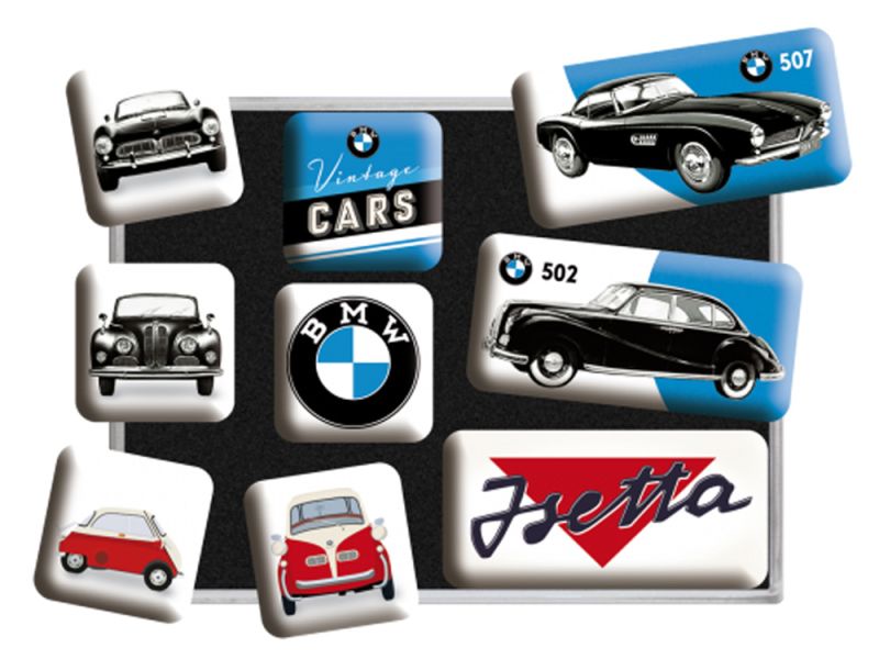 Nostalgic-Arts Set di magneti per auto d'epoca BMW (9 pezzi)