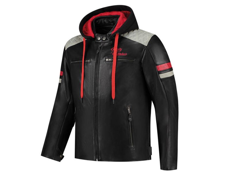 Rusty Stitches Jari Hooded V2 Motorradjacke Herren (schwarz / hellgrau / rot)
