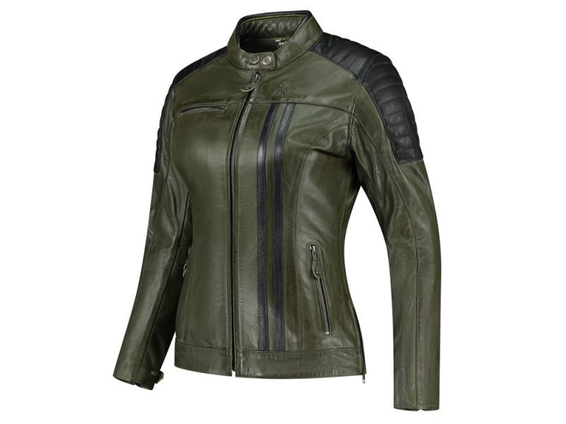 Rusty Stitches Alice Motorradjacke Damen (grün / schwarz)