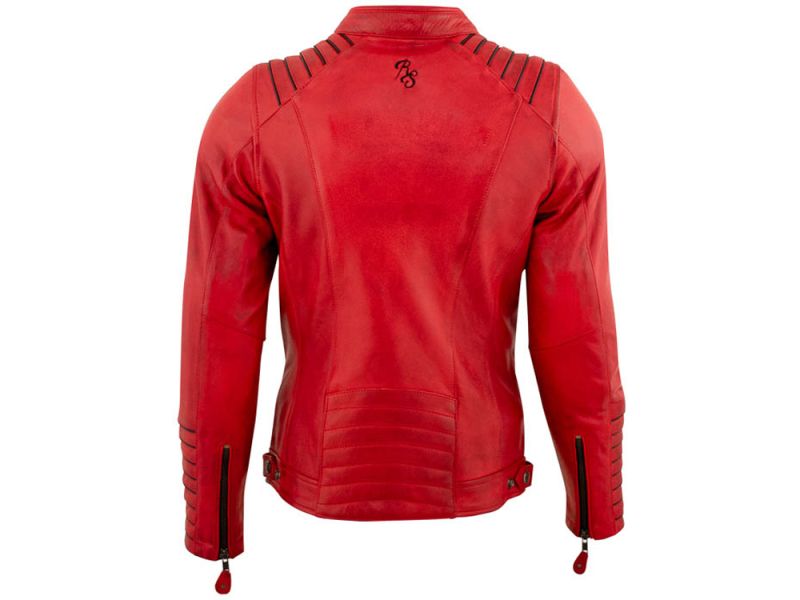 Rusty Stitches Amanda Leather Motorcycle Jacket Ladies (rosso / nero)