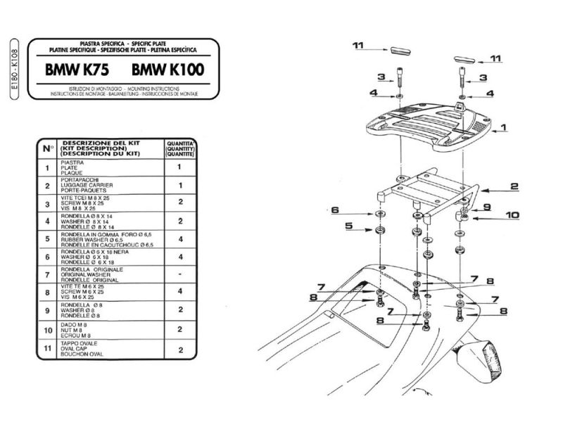 GIVI Piastra portante Monokey E BMW K 75 / 100 (1990-) K 1100 RS (nero)
