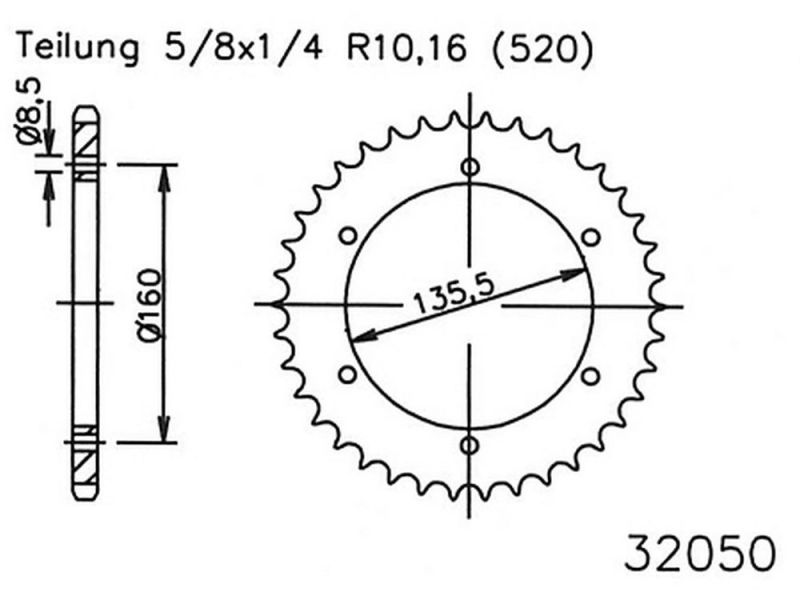 Esjot Pignone 47 denti acciaio (520 | 5/8x1/4 | 92-32050-47)
