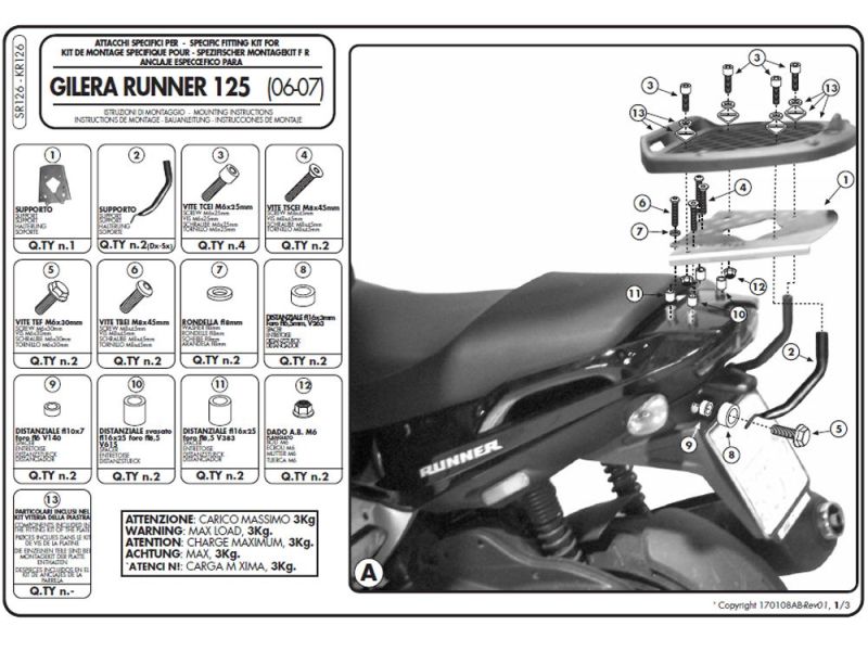 GIVI Monolock SR Portapacchi Gilera Runner 50 / 125 / 200 (2006-)