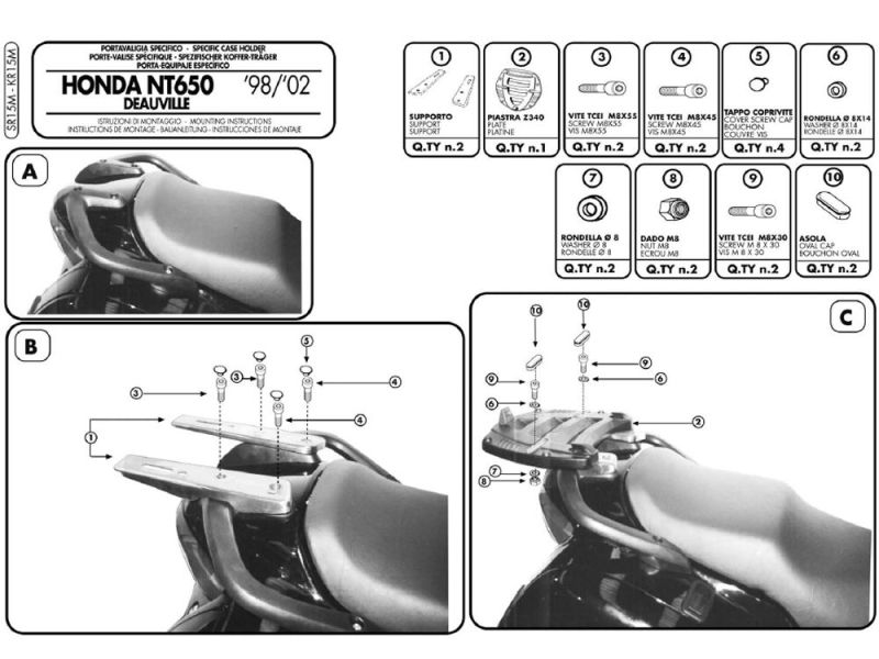 GIVI Monolock SR Portapacchi Honda NT 650 Deauville (1998-2005)