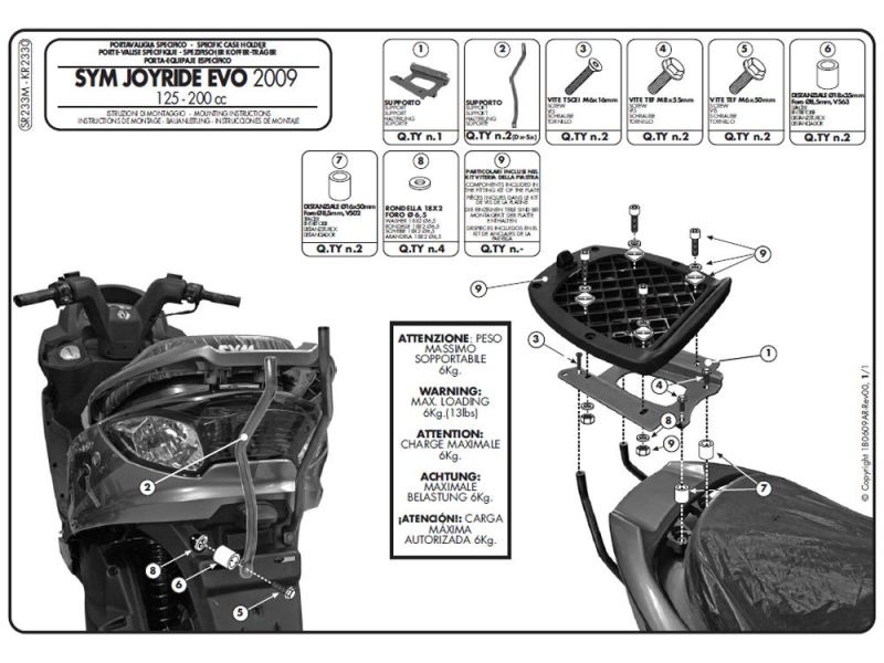 GIVI Monolock SR Portapacchi SYM Joyride EVO 125 / 200 (2009-)