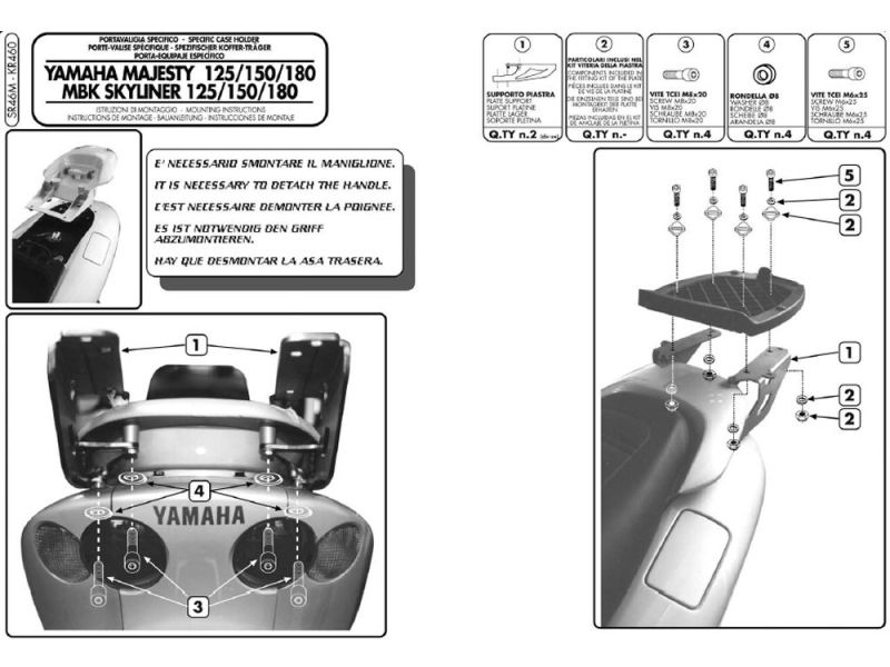 GIVI Monolock SR Portapacchi MBK Skyliner 125 / 150 (2001-2009) Yamaha YP 125 / 150 / 180 Majesty (2001-2010)