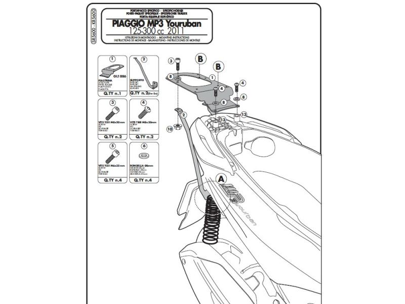 GIVI Monolock SR Portapacchi Piaggio MP3 125 / 300 Yourban (2011-)